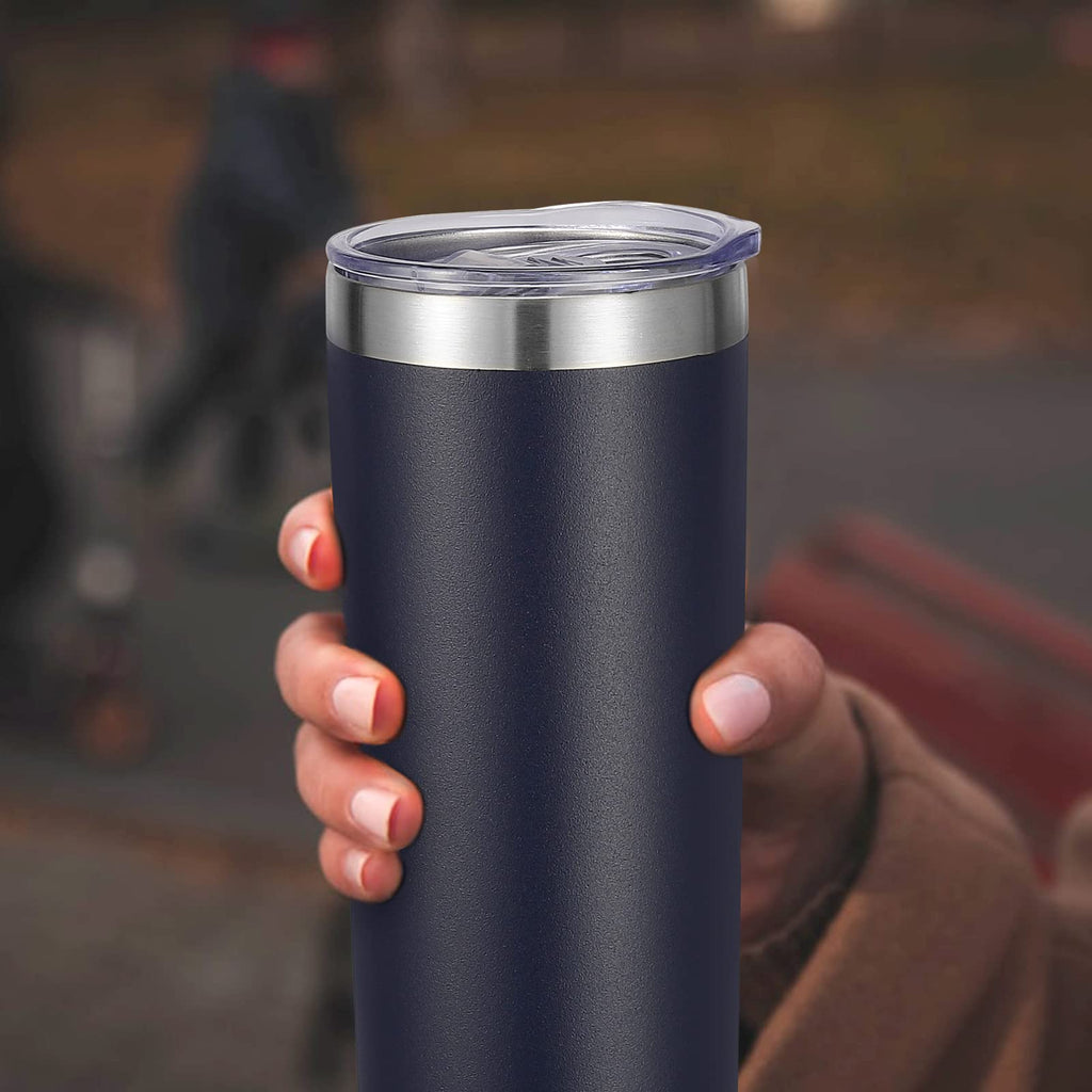 VEGOND Stainless Steel Tumblers Bulk 6 Pack, 20 oz Vacuum Insulated Skinny Tumblers with Lid and Straw, Double Wall Coffee Mug, Travel Water Cup, Navy Blue