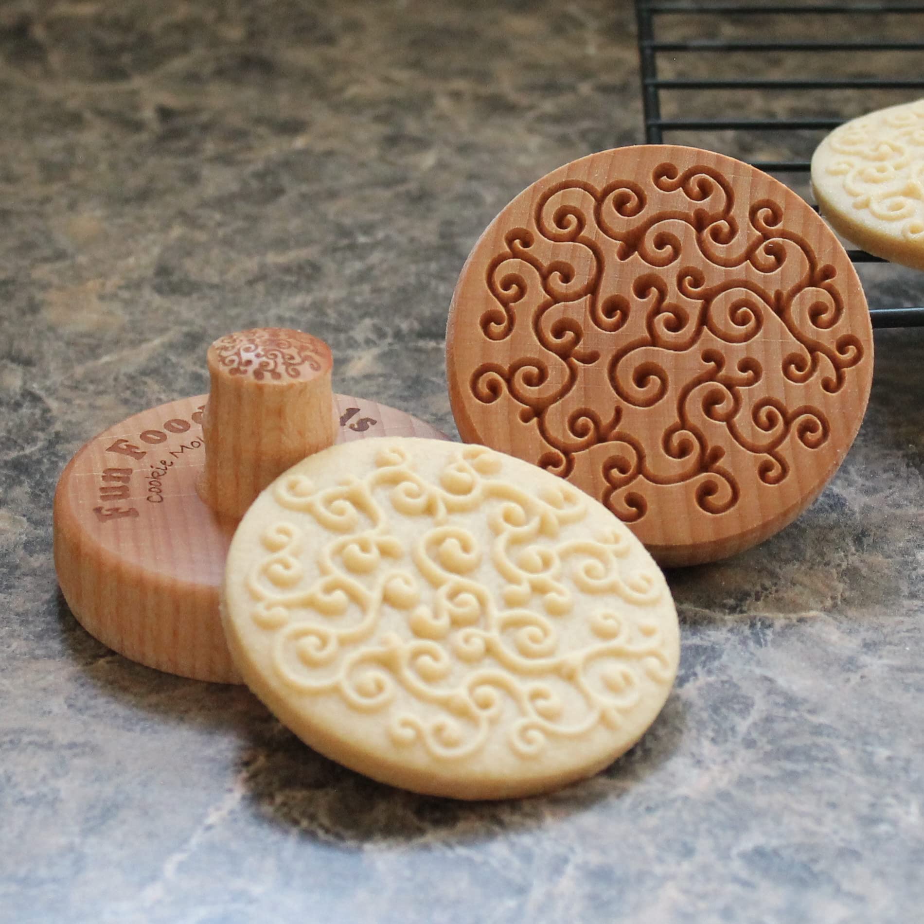 Fun Food Tools, Wood Cookie Stamp, 2.5 Inch (D Vine CS-038)