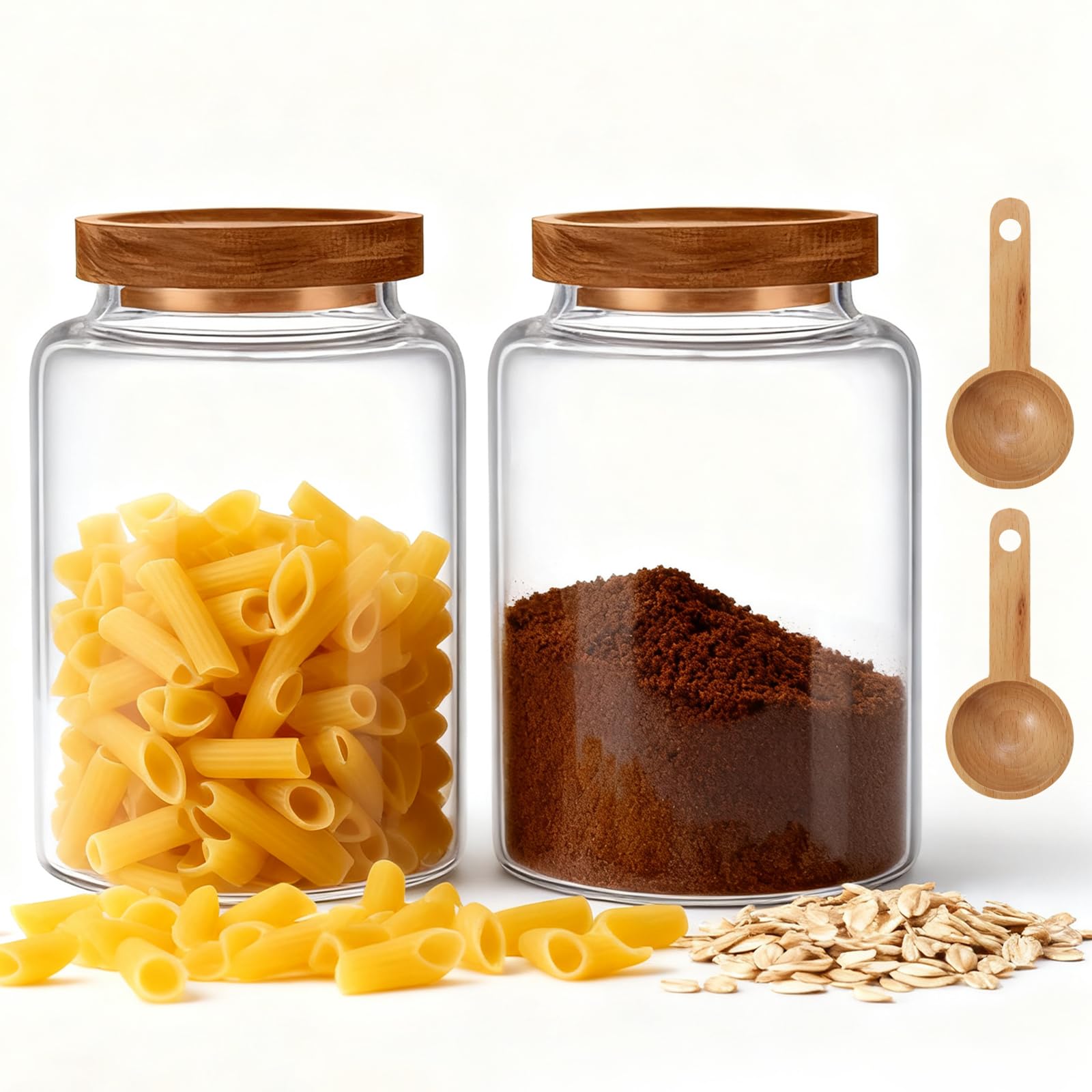 Glass Coffee Canister Glass Food Storage Jars With Airtight Lids Borosilicate Glass Coffee Canister Container for Coffee Beans & Grounds Tea Sugar Spices Kitchen (1200ml/40oz -2pack-with spoon)