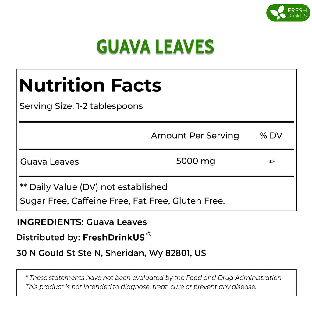 FreshDrinkUS, Premium 50+ Natural Guava Leaves, Whole Dried Leaves, 100% Pure, Natural Guava Loose Leaf Herbal Tea, Non GMO, No Additives, No Caffeine, Vegan