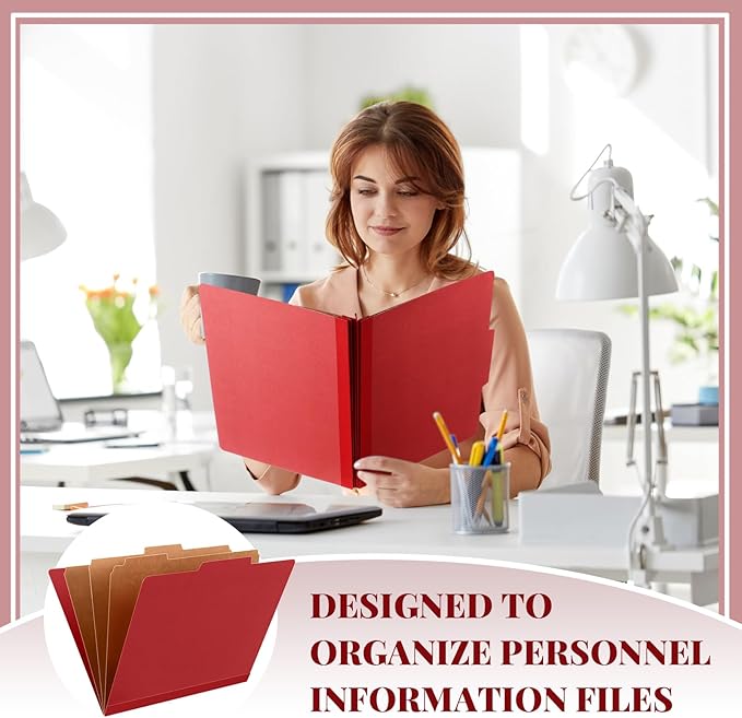 12 Pcs Classification Folders Letter Size, Back to School Supply for Teacher, Student, 3 Dividers Pressboard File Folder Bulk with 2 Fasteners, 3.5 Inch Expanding File Organizer (Red)