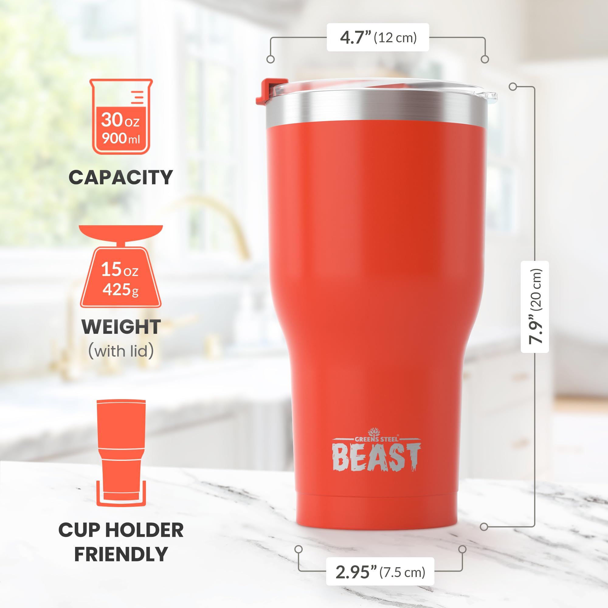 Beast 30 oz Tumbler Stainless Steel Vacuum Insulated Coffee Ice Cup Double Wall Travel Flask (Ladybug Red)