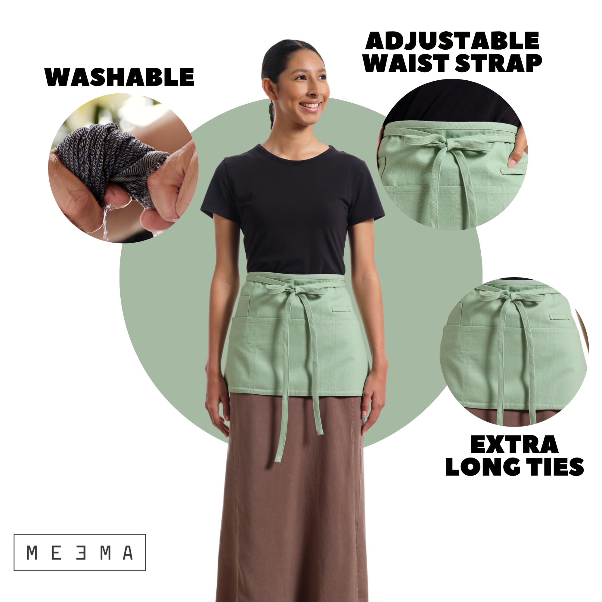 MEEMA Chef Waist Aprons for Women with Pockets, Adjustable Cooking Aprons