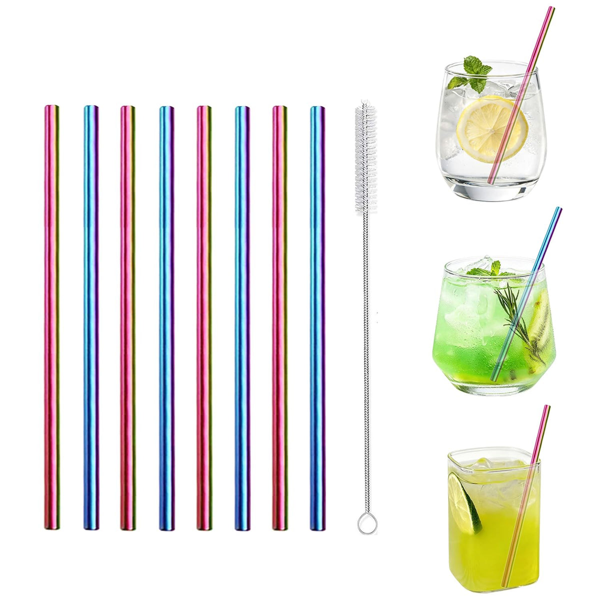 Stainless Steel Straws Short Small Mini Metal Kids 6 Inch Drinking Straw Reusable for Cocktails Coffee Mugs Goblets Bar Party Home Office Restaurant with Cleanning Brush, Colorful 8Pcs