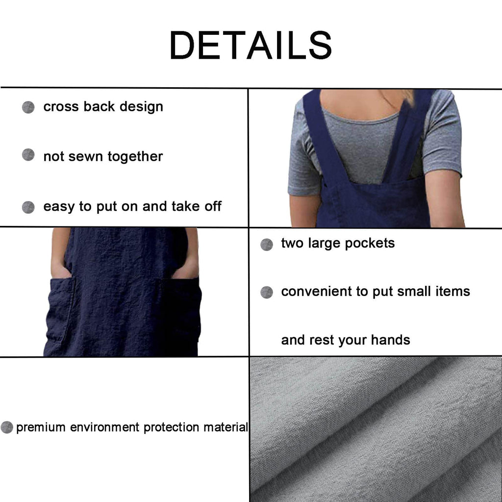 ZQFFB Pinafore Cross Back Apron for Women with Pockets