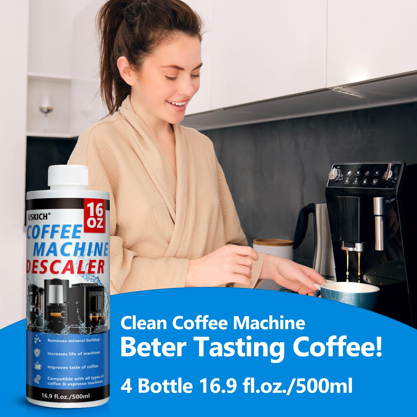 4 Pack Coffee Machine Descaler Descaling Solution -16 Uses,Descaling Solution for Descaling Solution for Keurig, Nespresso, Delonghi,Espresso Machines