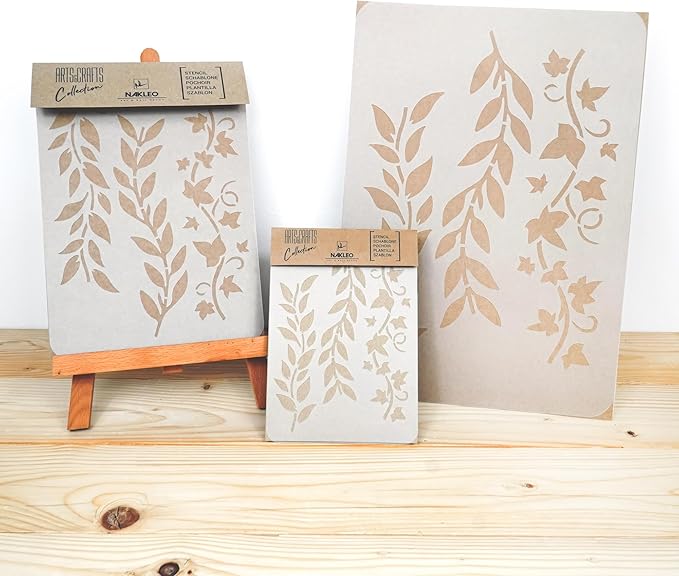 NAKLEO Painting Stencil for Crafts A5 5.9” x 8.3”, Leaves Mini Border Pattern, Reusable Plastic DIY & Scrapbooking Drawing Template, Decoupage Art Home Decor, Wall Wood Fabric Furniture