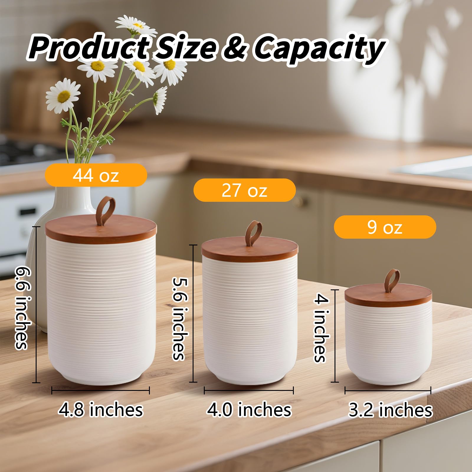 Food Storage Jar Strong Ceramic Canisters with Airtight Wooden Lid 9 oz