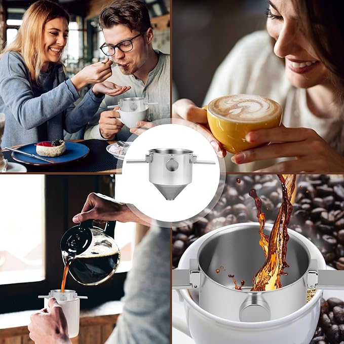 Pour Over Coffee Dripper Stainless Steel Coffee Filter Pour Over Coffee Maker Collapsible Coffee Dripper Cup Cone Filter for Travel Camping (Stainless Steel)