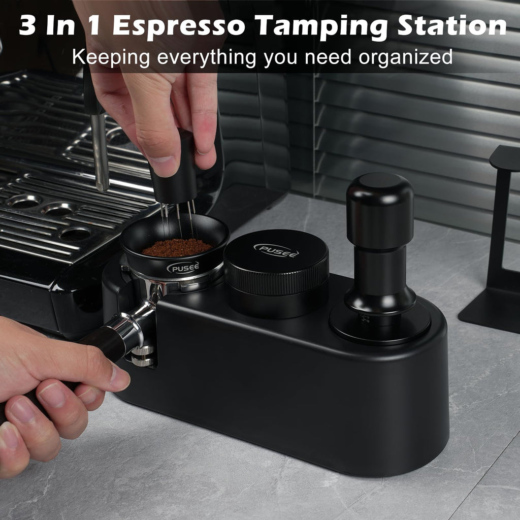 Espresso Tamping Station, Espresso Organizer Station Fit for 51/54/58mm Espresso Accessories, Plastic Espresso Station Coffee Tamper Station, Multifunctional Coffee Tools Organzier (3 in 1)
