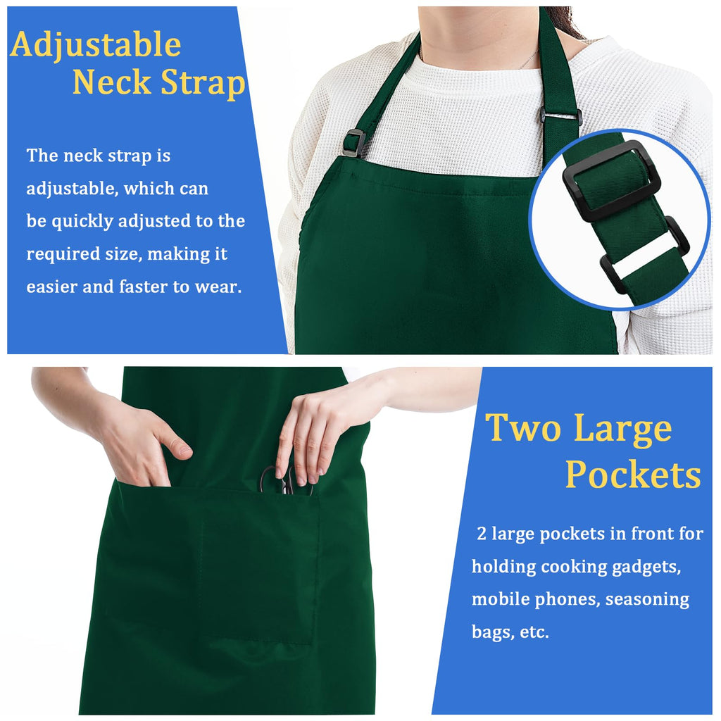 FunChaos 4 Pack Chef Apron, Adjustable Apron with 2 Pockets, Unisex Personalised Apron for Cooking, Kitchen, Restaurant (Green)