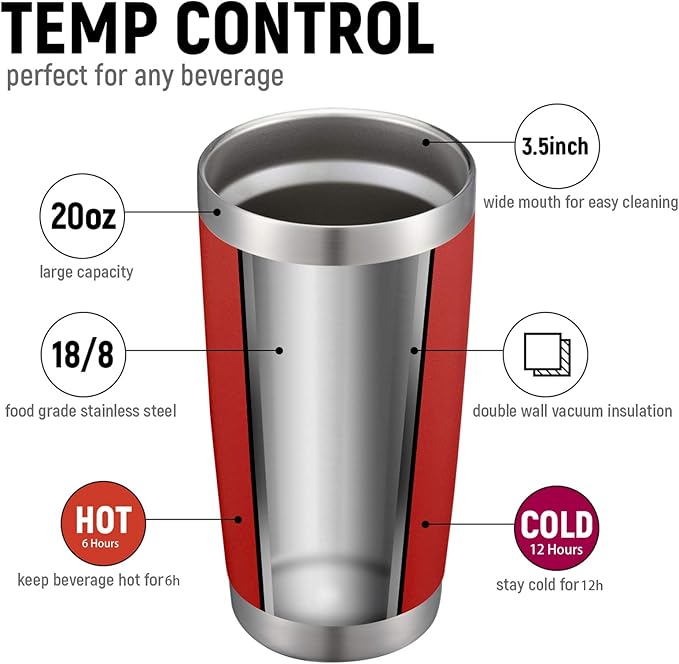 COMOOO 20oz Double Wall Vacuum Insulated Travel Mug, Stainless Steel Tumbler with Lid and Straw Durable Powder Coated Insulated Coffee Cup for Cold & Hot Drinks (red，12 pack