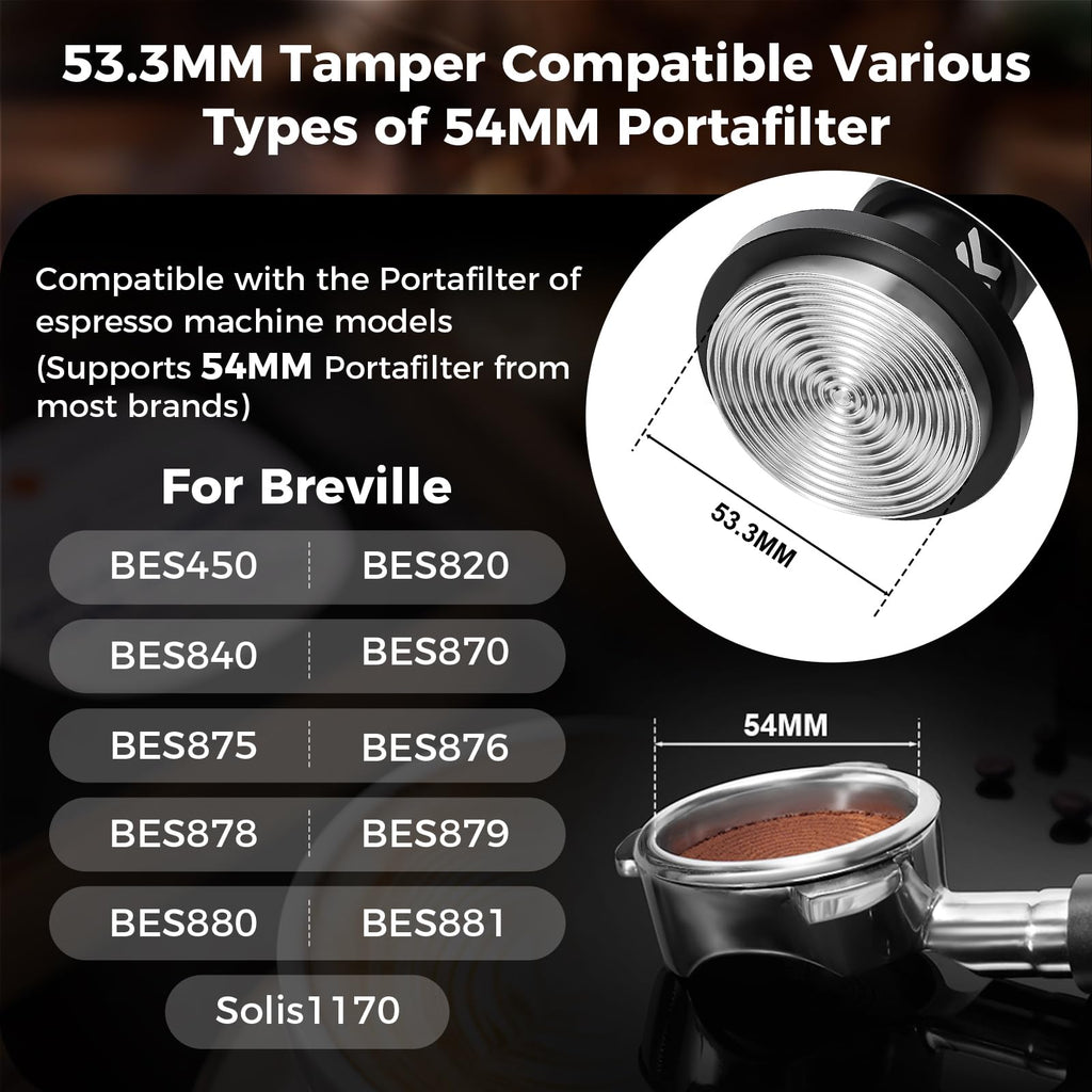 IKAPE 53.3MM V6 Impact Espresso Tamper with Sound Feedback, 15lb/30lb Interchangeable Springs, Espresso High Tamper with Triple-spring System, Fits 54mm portafilters