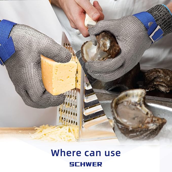 Schwer SlicePro ANSI A9 Cut Resistant Glove PR1706, Stainless Steel Mesh Metal Glove, Food Grade for Kitchen Cooking, Butcher Meat Cutting, Oyster Shucking, Mandoline, Non-PFAS (XL, 1 PCS)