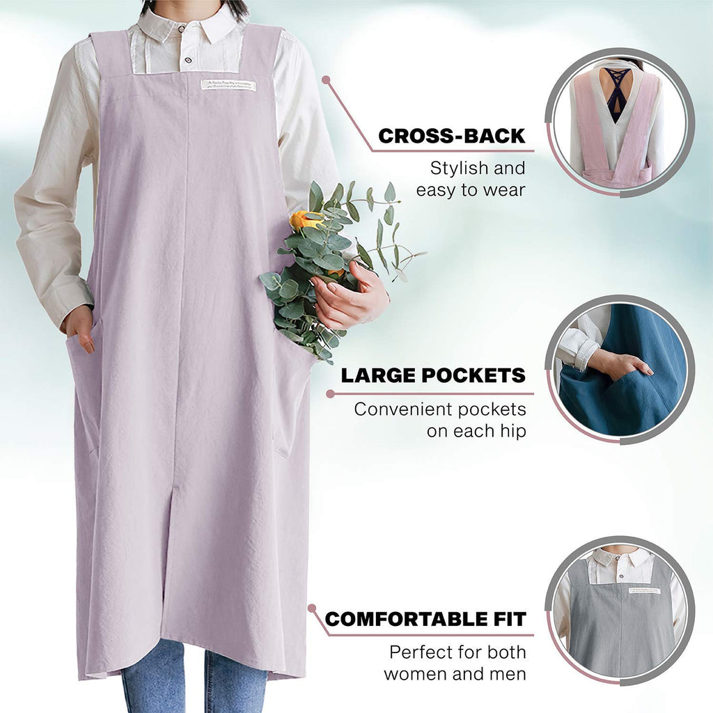 HANEE Cotton Aprons for Women and Men | Cross-Back Apron with Pockets (Black)