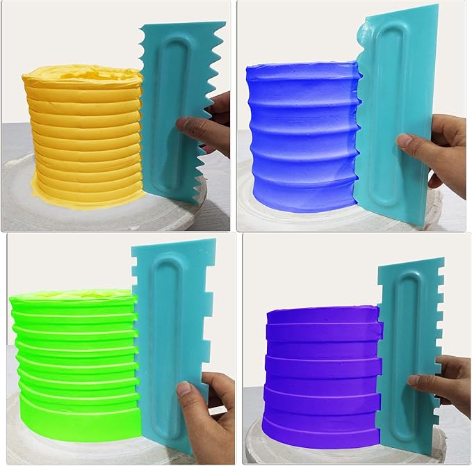 Cake Scraper set of 8 Pack Cake Edge Tools Decorating Icing Smoother Comb,Plastic Sawtooth Decorating Mousse Butter Cream Polisher-16 Design Textures-Blue