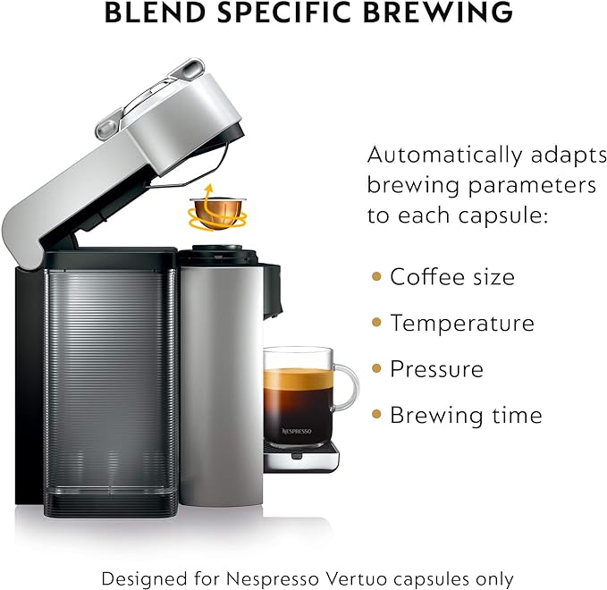Nespresso Vertuo Coffee and Espresso Machine by De'Longhi, 1597 milliliters, Silver