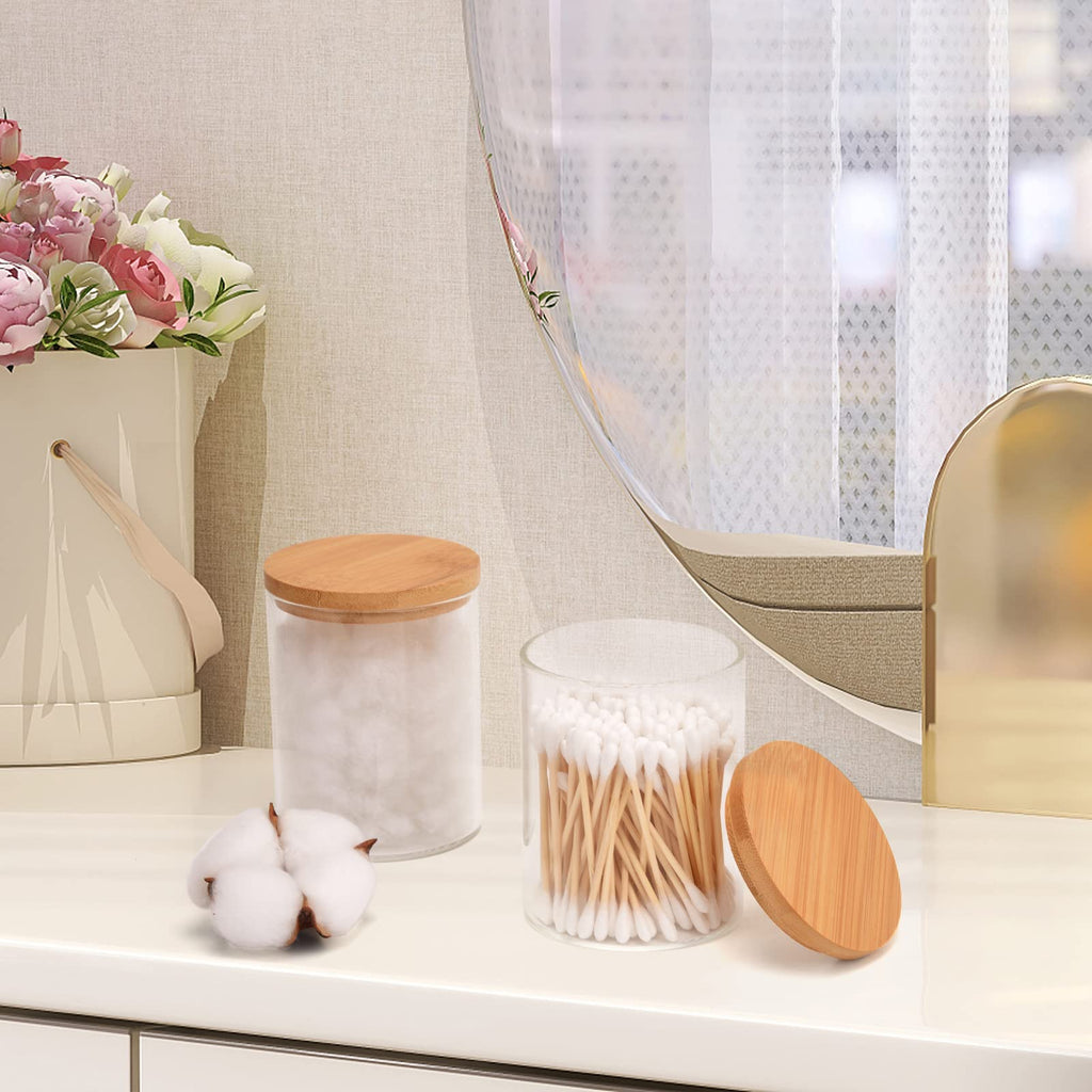 BKYFPQ 2 Pack Glass Qtip Holder Dispenser for Cotton Ball,Swab,Pads,Floss