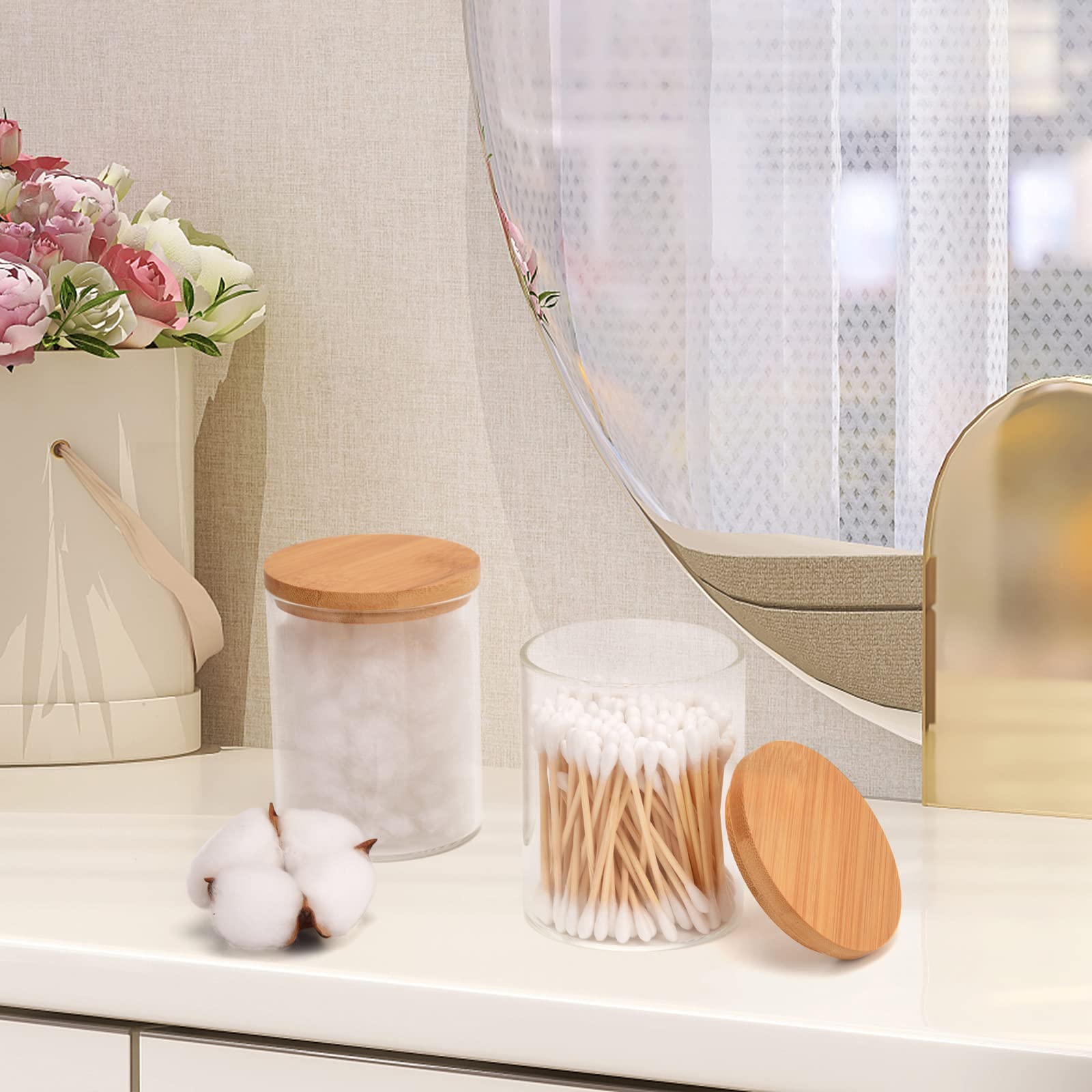 BKYFPQ 2 Pack Glass Qtip Holder Dispenser for Cotton Ball,Swab,Pads,Floss