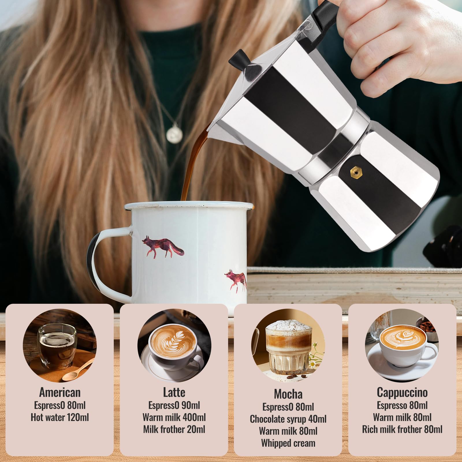 Vaolvpant 6 Cup Aluminum Moka Pot Classic Stovetop Espresso Coffee Maker 300ml 10oz Coffee maker Percolator Mocha Pot Greca Coffee Maker Cafe Makers for Italian and Cuban Café Brewing Silver