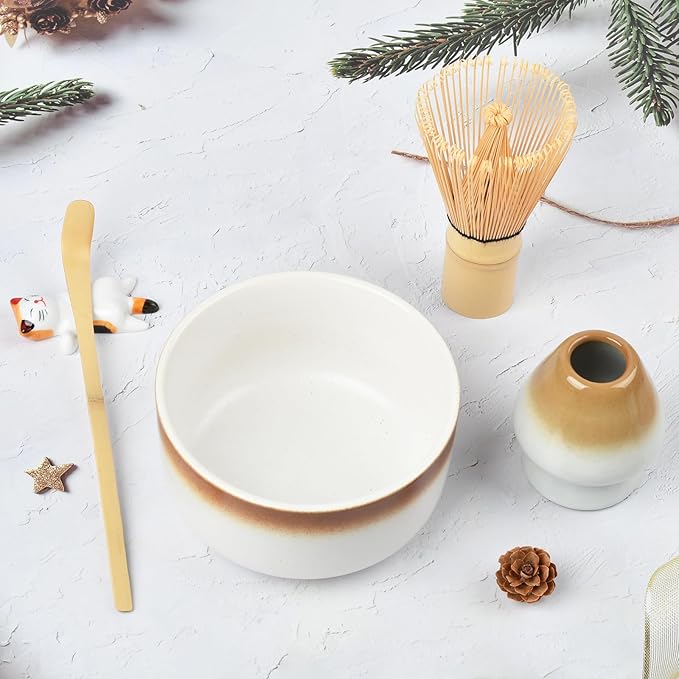 Matcha Tea Set, Matcha Accessories, Matcha Whisk Set Included Matcha Bowl, Bamboo Matcha Whisk, Scoop, Matcha Whisk Holder, Spoon Stand, Japanese Matcha Set for Beginners, Mocha