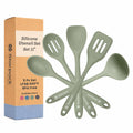 Starpack Stir and Serve Silicone Cooking Utensils Set (5-Piece, 11") - LFGB Non Toxic, 600°F Heat Resistant, BPA-Free - One-Piece Seamless, Dishwasher Safe - for Nonstick Cookware, Sage Green