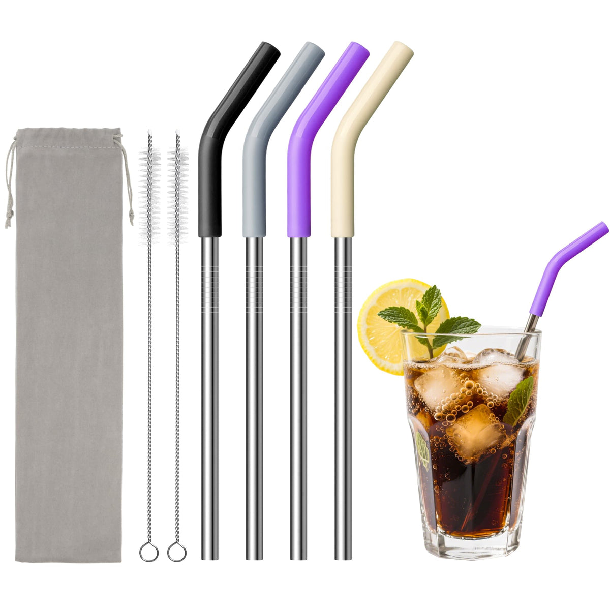 6.7" Short Metal Straw-Reusable Stainless Steel Straws with Silicone Tips
