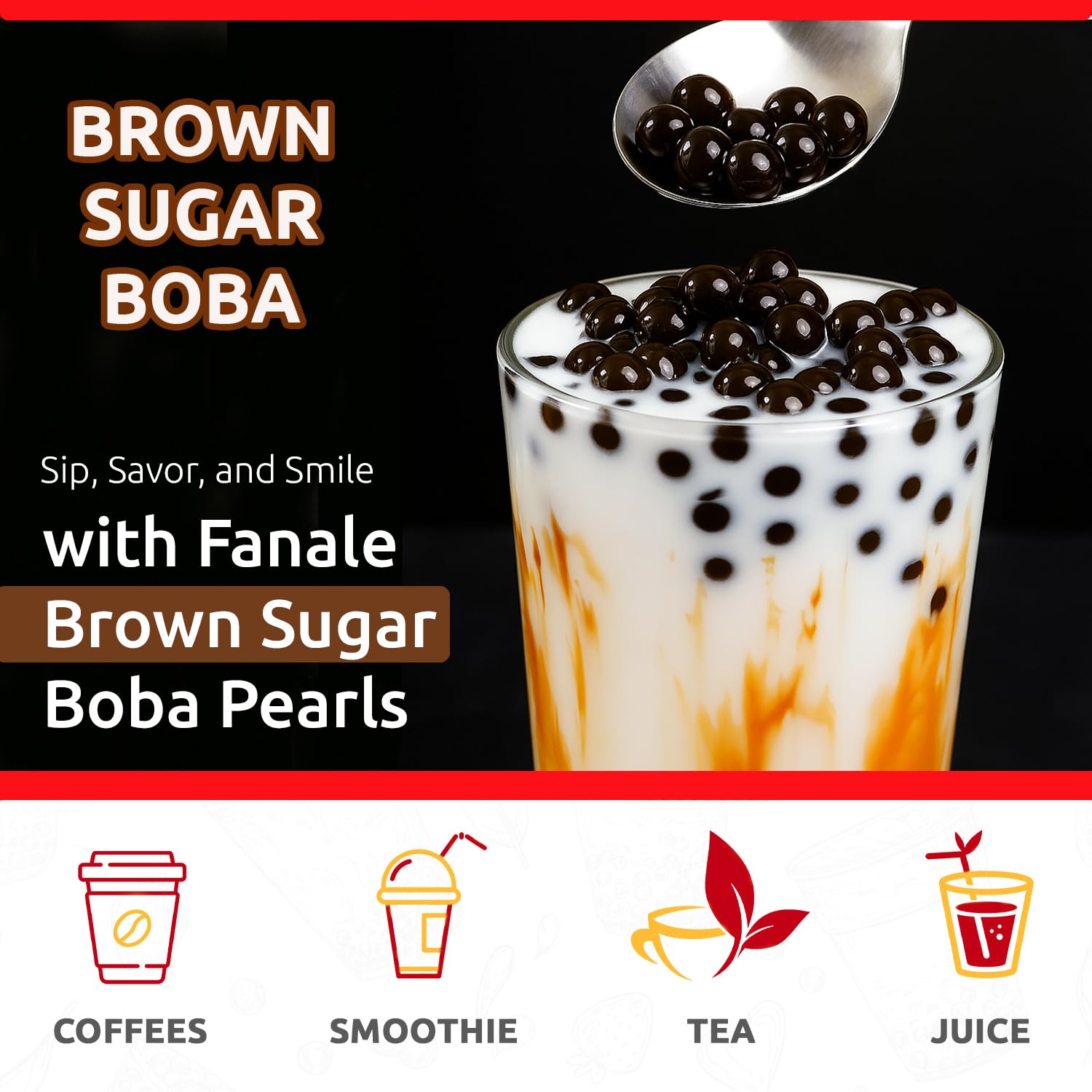 Fanale Brown Sugar Popping Boba Pearls for Bubble Tea and Drinks, 1 Pound