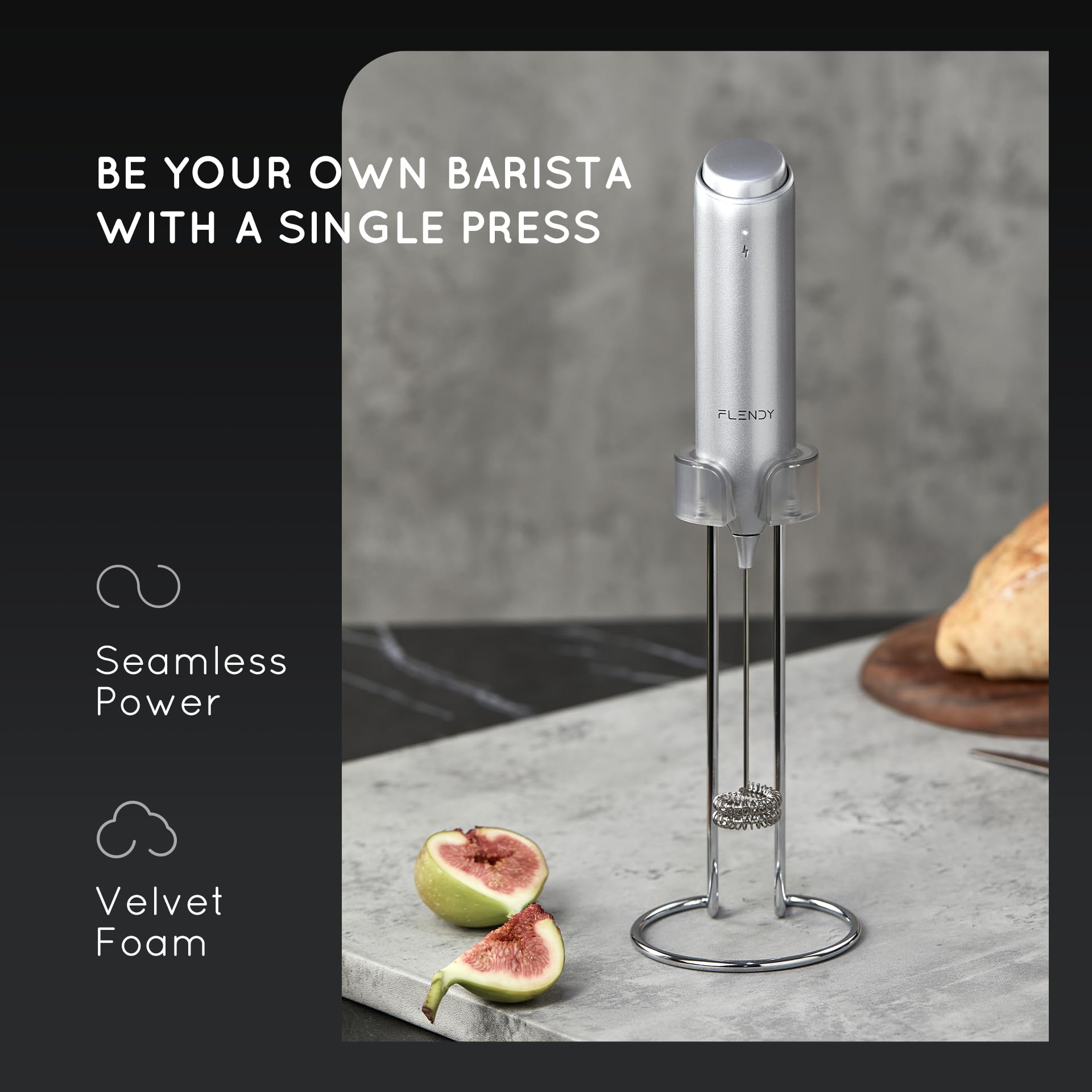 Flendy Rechargeable Milk Frother Handheld with Charging Stand
