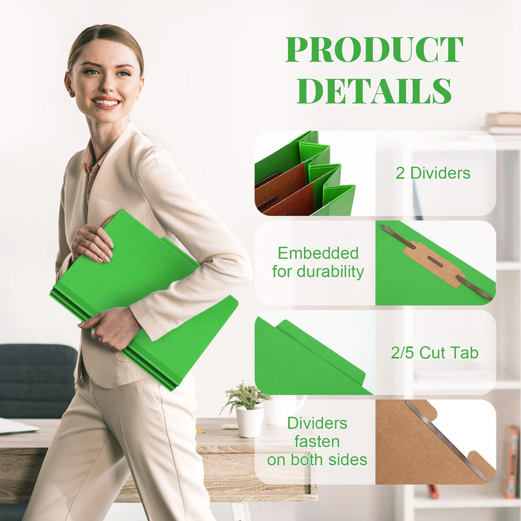Skyygemm 36 Pcs Classification Folders Letter Size, 2 Divider Pressboard File Folders with 3. 5 Inch Expansion, 2 Prongs Fastener, Heavy Duty Office File Organizers for Teachers, Medical (Green)