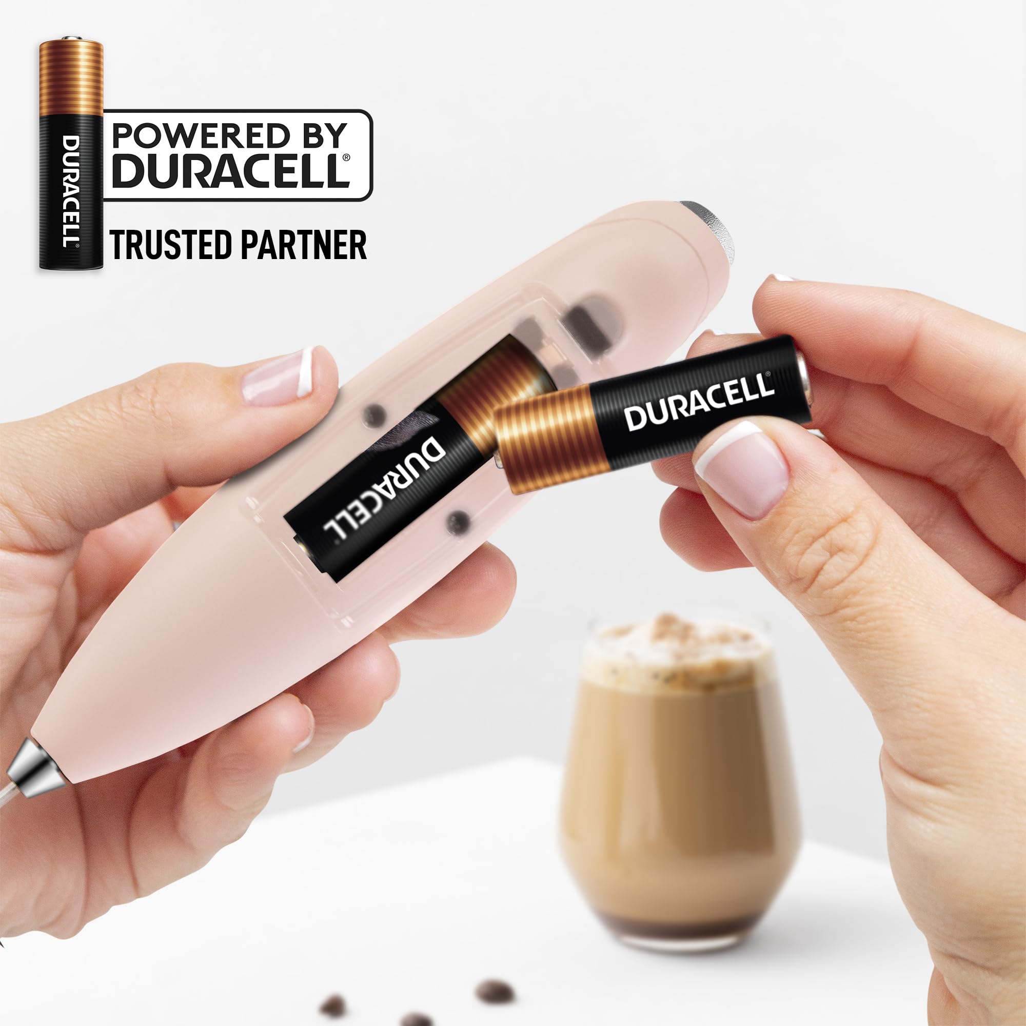 Zulay Kitchen Powerful Milk Frother Wand With Duracell Batteries - Ultra Fast Handheld Drink Mixer - Electric Whisk Foam Maker for Coffee, Lattes, Cappuccino & Matcha - Triple Whisk - Peach Pink