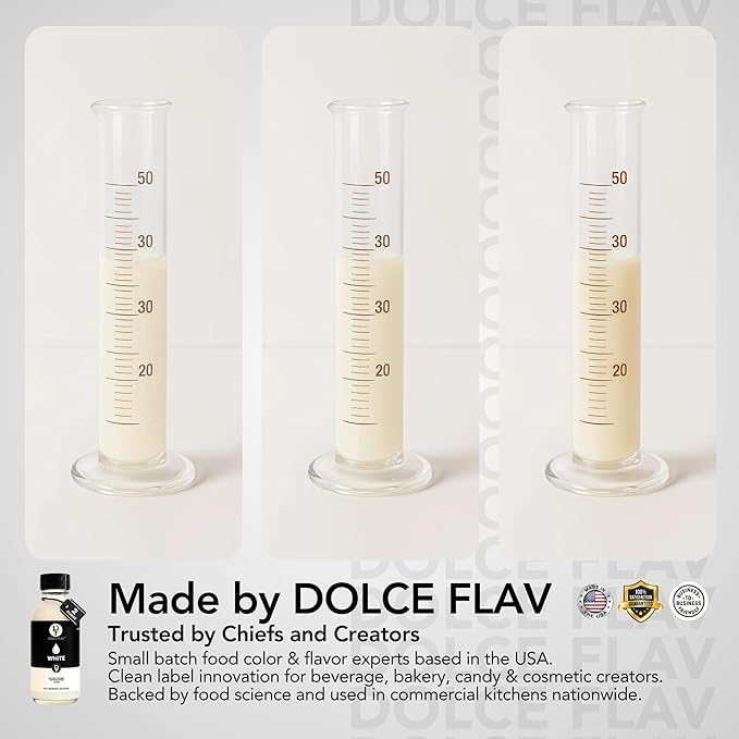 Dolce Flav Natural White Food Coloring – 2 oz Liquid Whitening Dye from Palm Oil with Graduated Dropper | Water-Soluble | For Frostings, Fillings & Beverages | Kosher | Made in USA