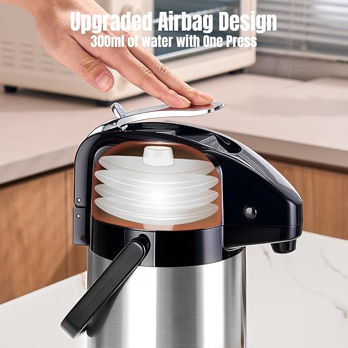 PARACITY Upgraded Airpot Coffee Water Bottle with Double Pump 84oz/2.5L Stainless Steel Drink Dispenser for Hot/Cold Drinks, Lazy Susan Base, Termos Para Coffee for Party Hot Cocoa