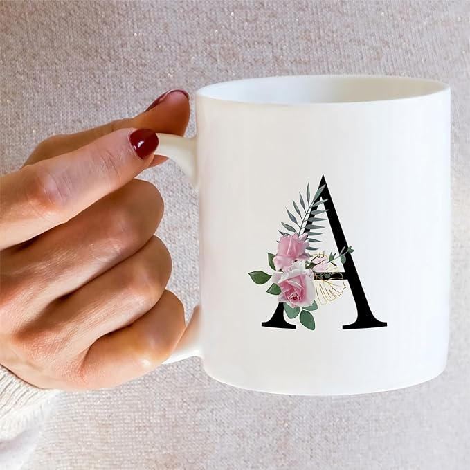 Retreez Initial A-Z Floral Botanical Bouquet Alphabet Monogrammed Monogram Mug 11 Oz Ceramic Tea Coffee Mugs - Appreciation Thank You Wedding Birthday Gifts for her friend coworker sister - A Initial