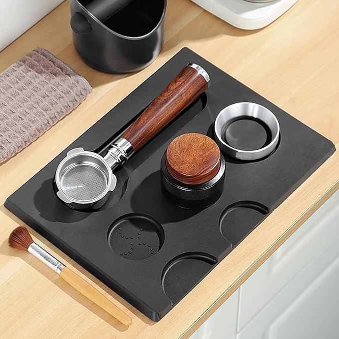 Joyeee Espresso Tamping Mat, Large Tamping Mat with Corner Edge, Anti-Slip Espresso Silicone Mat For Baristas Tool Supplies, Coffee & Espresso Machine Parts & Accessories, Black 12.6 x 9.5 inch