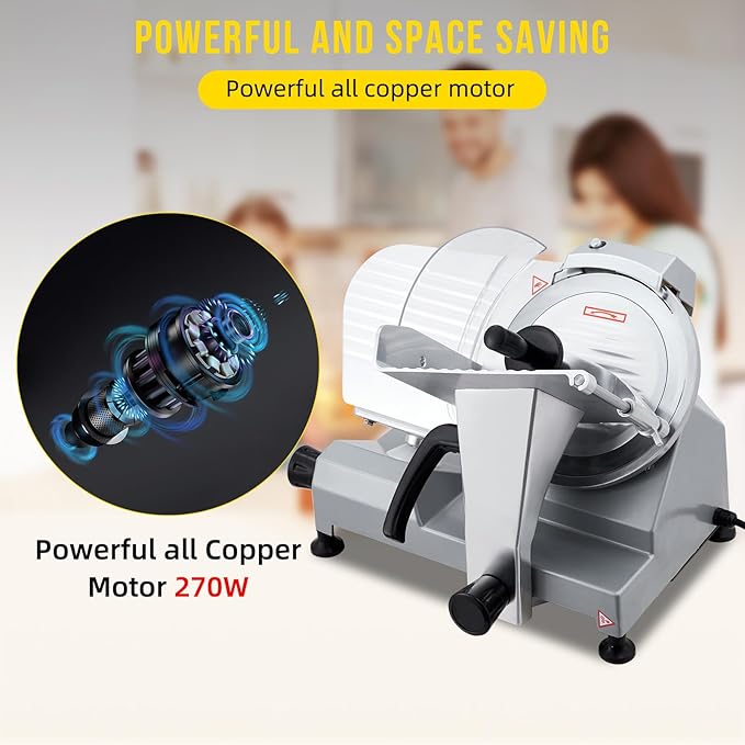 Commercial 12" Blade Meat Slicer 270W | Stainless Steel Electric Food Slicer Adjustable Thickness - Perfect for Restaurant, Deli & Home Use
