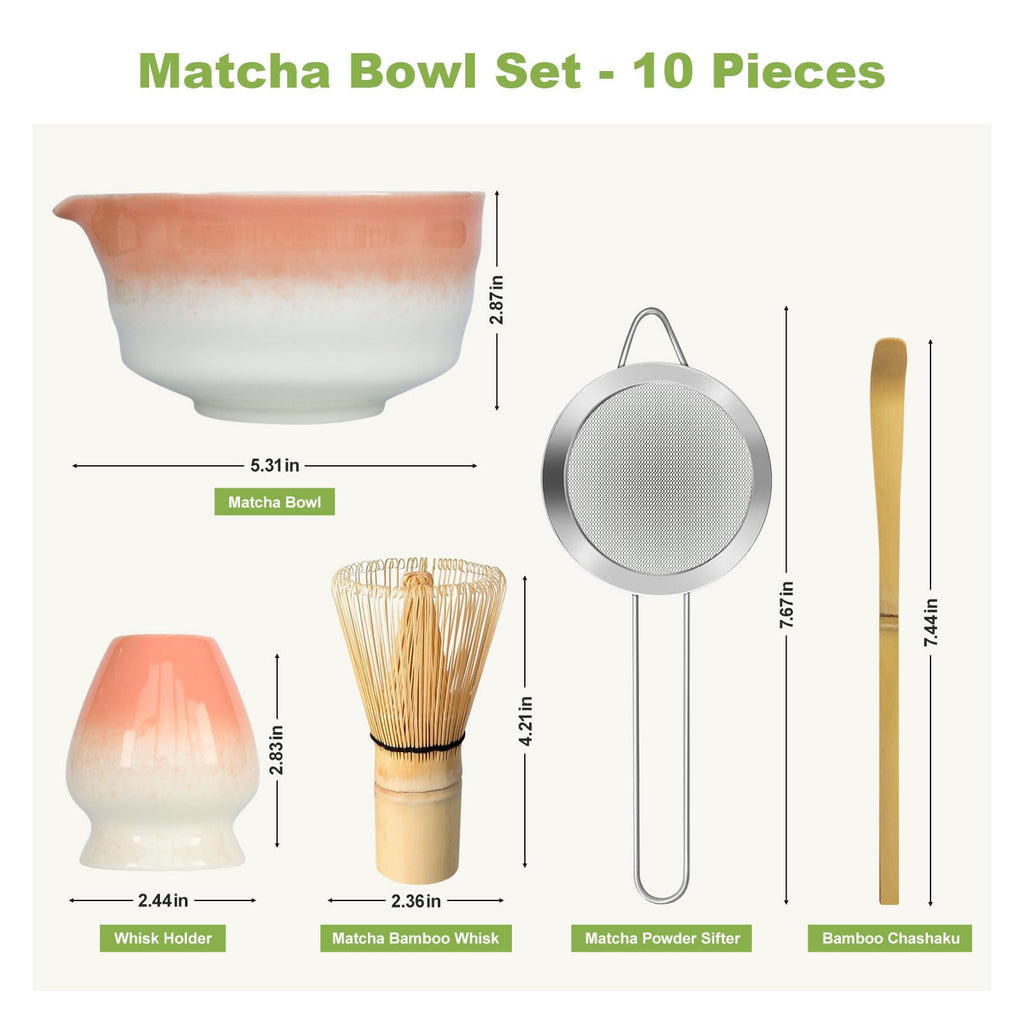 Pink Matcha Whisk Making Set - Japanese Tea Kit with Whisk Bowl and Bamboo Scoop Ceramic Chawan with Spout for Traditional Tea Ceremony Complete Matcha Making Tools Gift for Tea Lovers (Pink, 7 PCS)