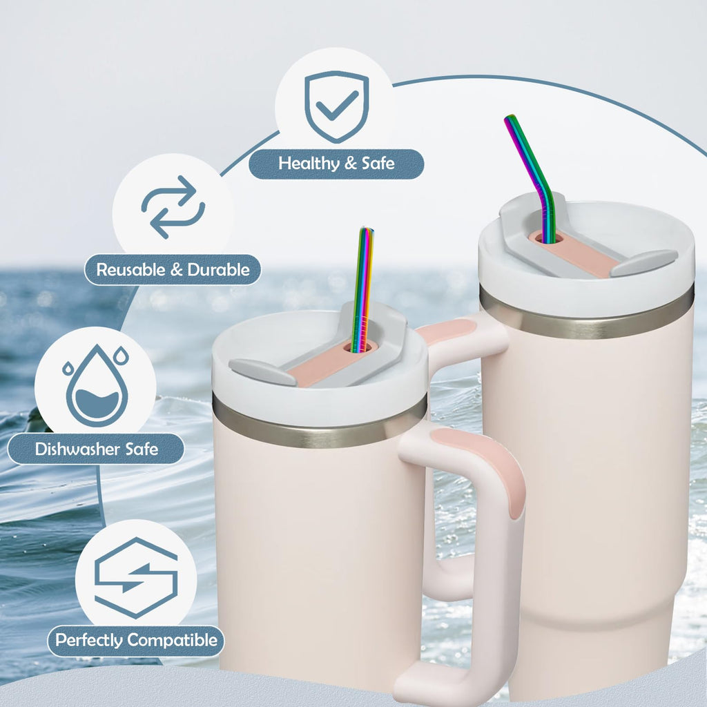 for Stanley Quencher 40oz Tumbler 6x Metal Stainless Steel Straws, 12inch Replacement Extra Long/Tall Straws for Stanley Cup 40oz Drinking Reusable Accessories (3x Straight & 3x Bent, Colorful)