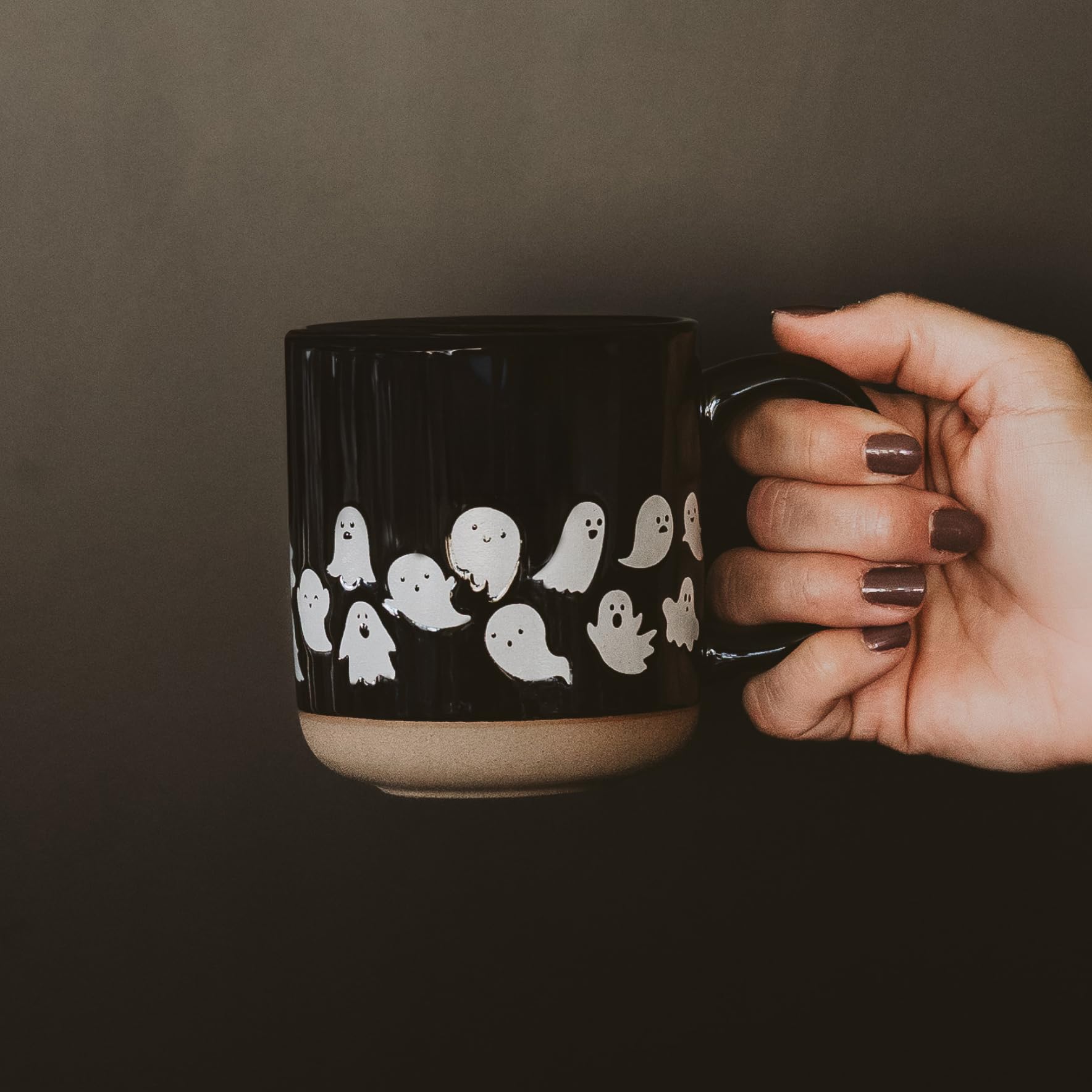 Sweet Water Decor White Ghosts Black Halloween Mugs, 14 oz - Halloween Coffee Mug Dishwasher & Microwave Safe - Fall Mug for Coffee & Hot Cocoa or Seasonal Brew - Black Stoneware Ghost Mugs