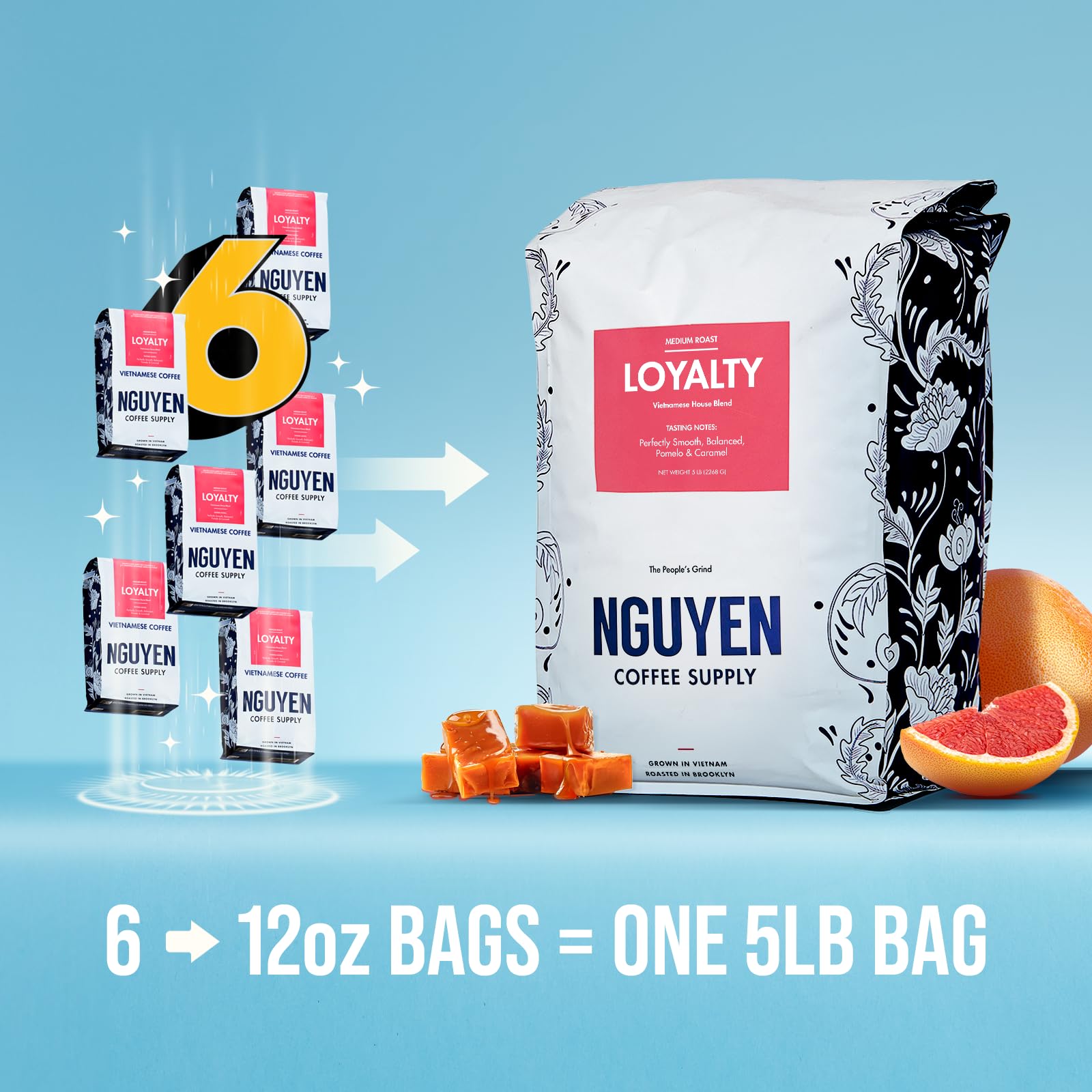 Nguyen Coffee Supply - Loyalty Signature Robusta & Arabica Blend: Medium Roast Premium Whole Coffee Beans, Vietnamese Single Origin, Low Acid, High Caffeine, Roasted in Brooklyn [5 Ib Bag]