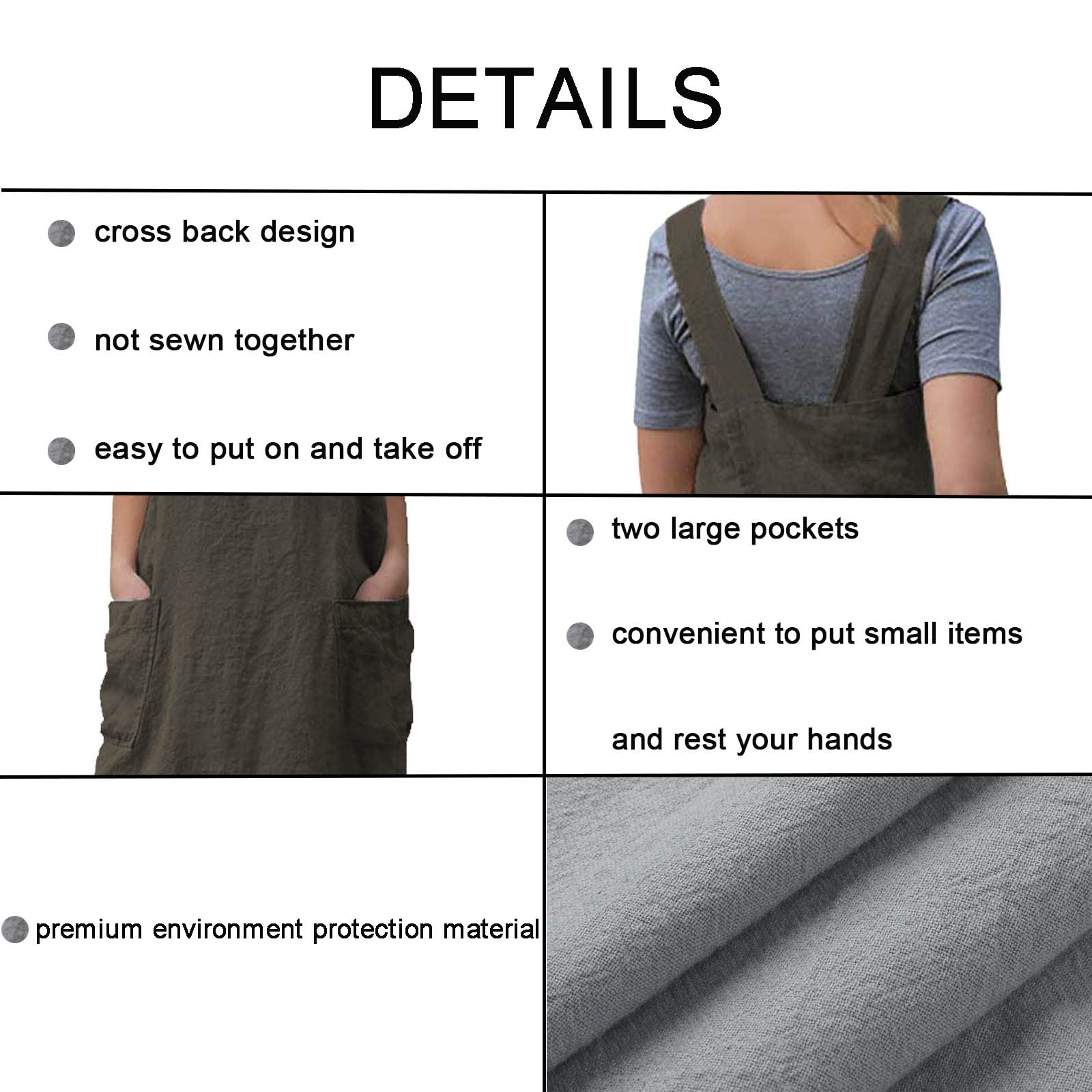 ZQFFB Pinafore Cross Back Apron for Women with Pockets