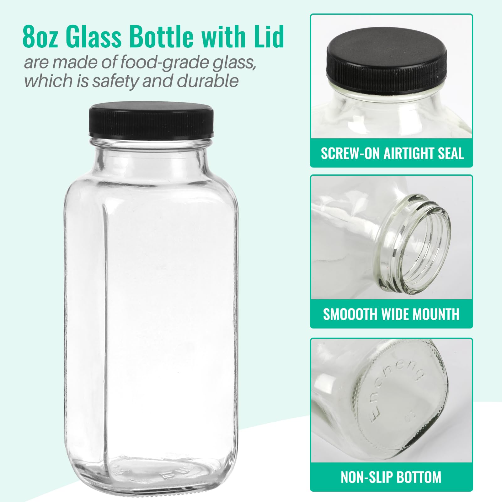 8 oz Glass Juice Bottles with Lids 3 Pack,Reusable Glass Drink Bottles