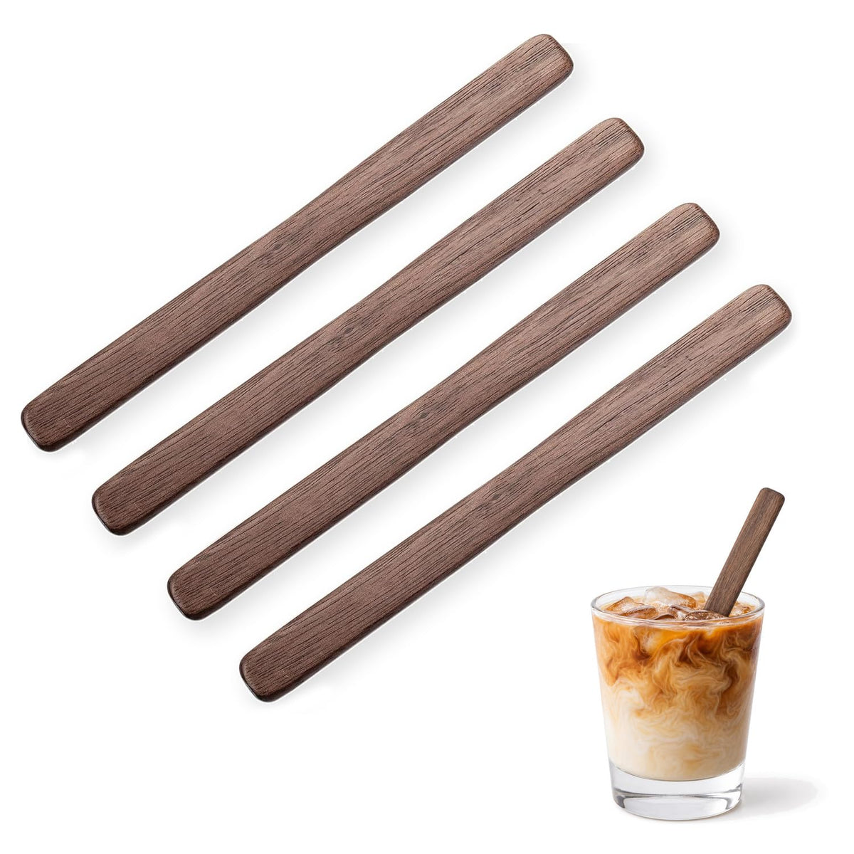 MIGAKU HOME 4Pcs Black Walnut Wood Coffee Stirrers 6″ Reusable Wooden Drink Stir Sticks for Coffee, Tea, Milk, Chocolate & Jam Spreader