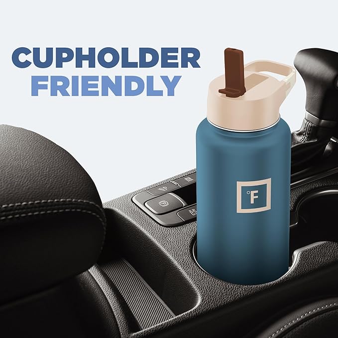IRON °FLASK Camping & Hiking Hydration Flask with Straw Lid & Boot - Stainless Steel, Double Walled & Vacuum Insulated Water Bottle - Leak Proof & BPA Free (Azure Mist, Straw - 22 oz)