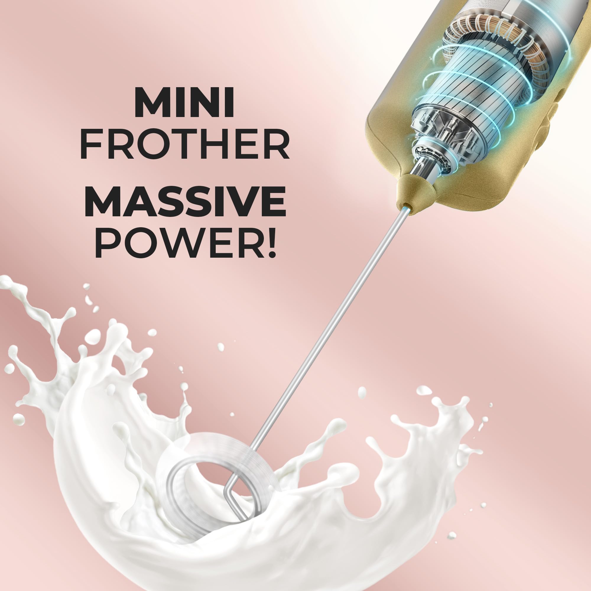 Mini & Mighty Milk Frother Wand – Powerful Handheld Coffee Frother, Battery Operated Drink Mixer – Compact Pocket Size – Detachable Whisk for Latte, Cappuccino, Matcha, Hot Chocolate