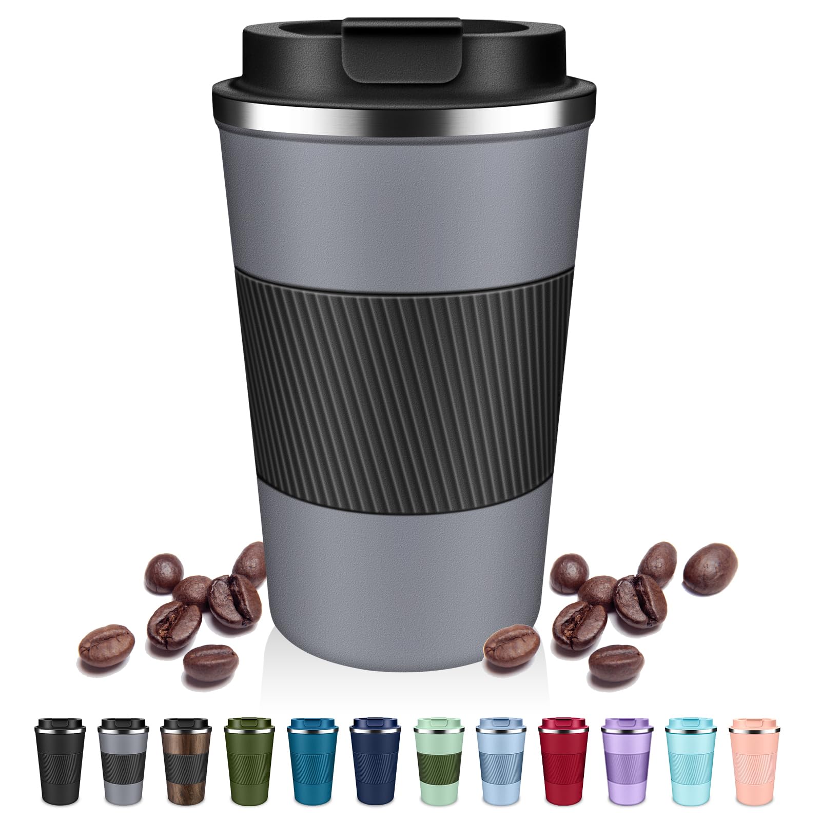 DUBUXW Insulated Coffee Tumblers with Flip Lid 12oz / 17oz, Stainless Steel Coffee Mug Leak Proof, Vacuum Insulated Coffee Mug Reusable Cup, Keeps Cold and Hot for Coffee Tea