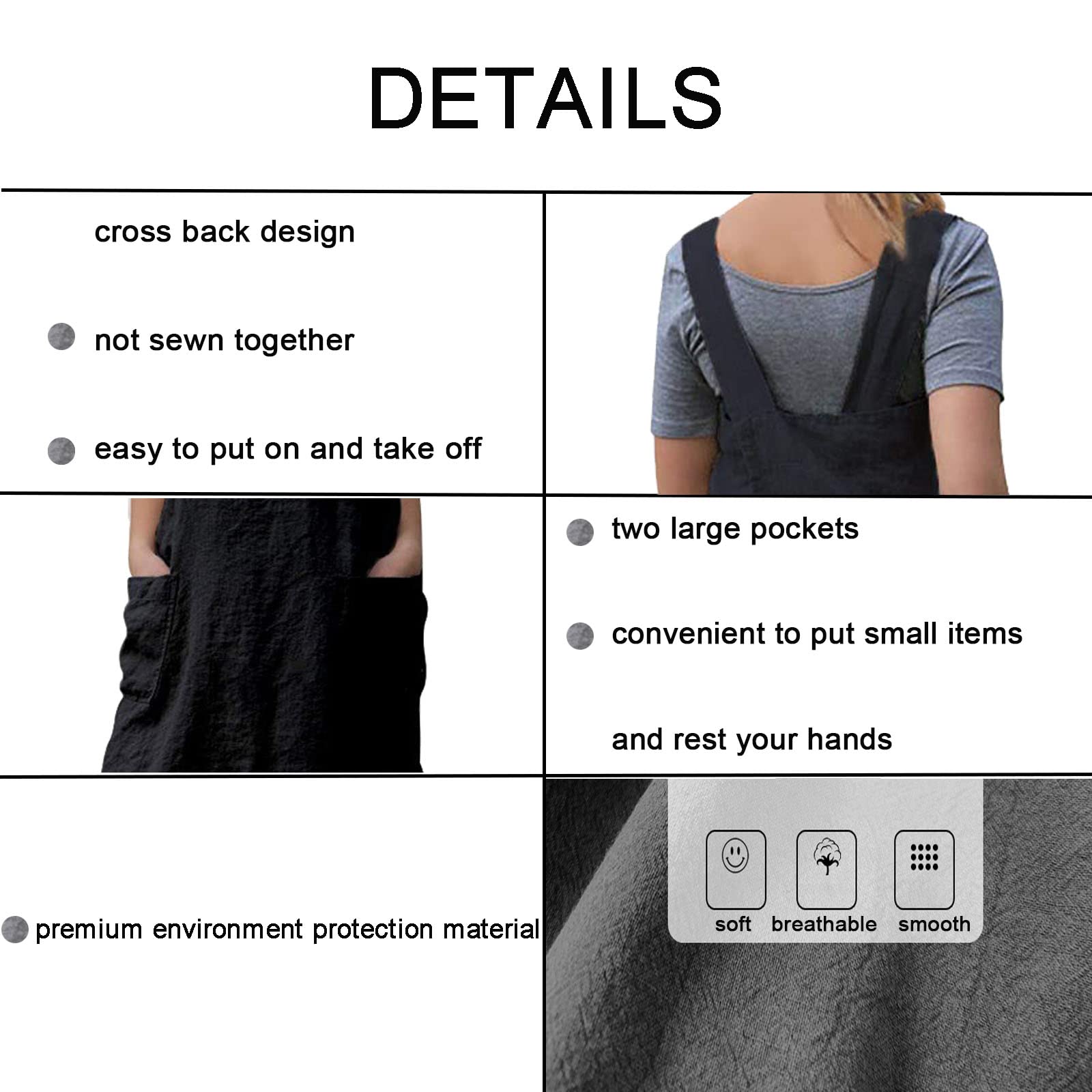 ZQFFB Pinafore Cross Back Apron for Women with Pockets