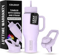 Coldest 40 oz Tumbler with Handle and Straw - 100% Leak Proof Insulated Tumbler with Lid and Straw (3 Lids) - Stainless Steel Tumblers for Women & Men - Cup Holder Friendly Base, 36 oz (Lilac Blue)