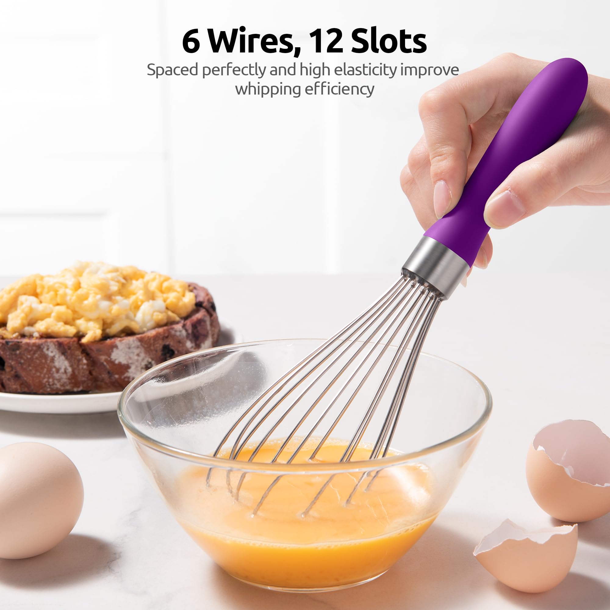 U-Taste Wire Whisk for Cooking, 18/10 Stainless Steel Balloon Wisk,S/Purple