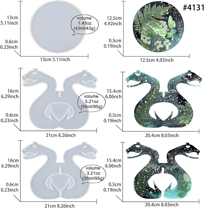 FUNSHOWCASE Witchy Altar Table Stool Epoxy Resin Casting Silicone Mold Pack of 2 Cresent Moon Crystal Snake